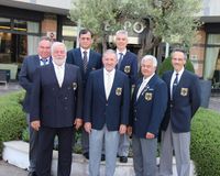 Die hessischen Teilnehmer an der Vorderlader-WM in Italien: (v.l.) Hans-Michael Würdinger, Teamkapitän Norbert Baumann, Reiner Holla, Trainer Walter Massing, Thomas Baumhakl, Delegationsleiter Günter Kunz, Alexander Schösser. (Foto: Sigrid Baumann)